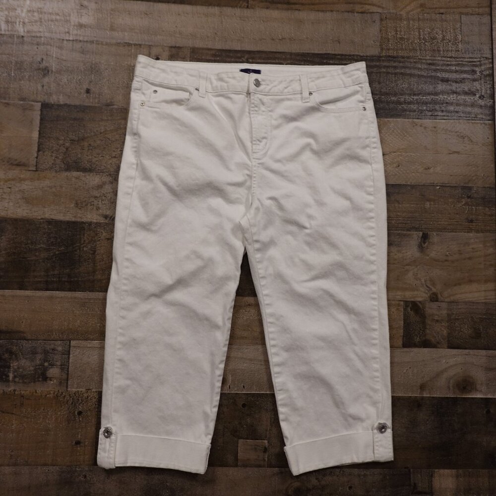 NYDJ Crop Jeans Women’s Size 16 White Stretch Denim Cuffed Hem